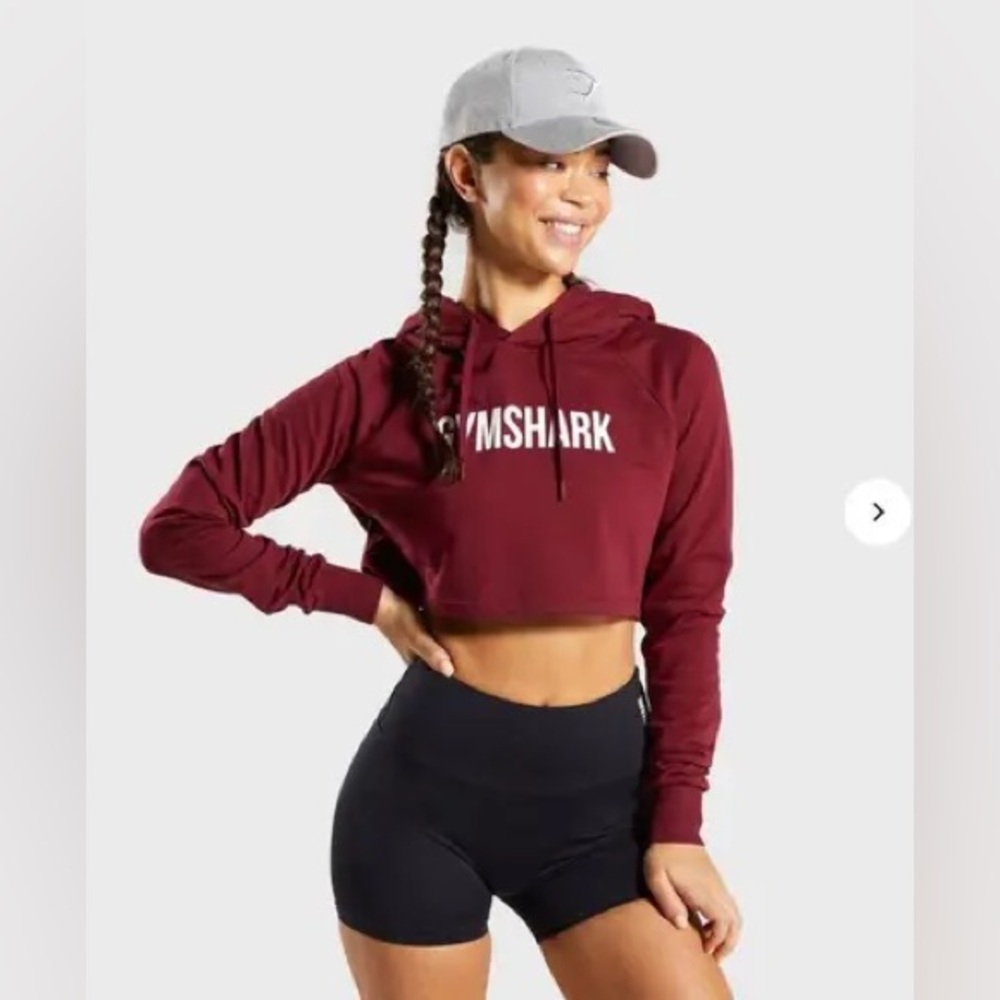 Gymshark Women's Burgundy Cropped Hoodie